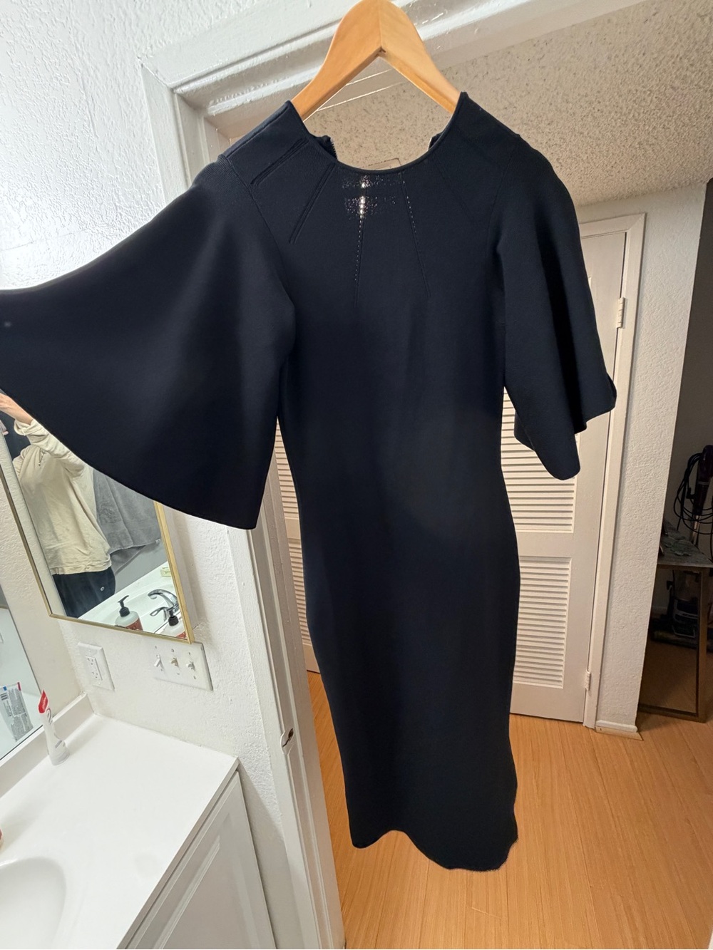 Ted Baker Black Midi Dress with Statement Bell Sleeves